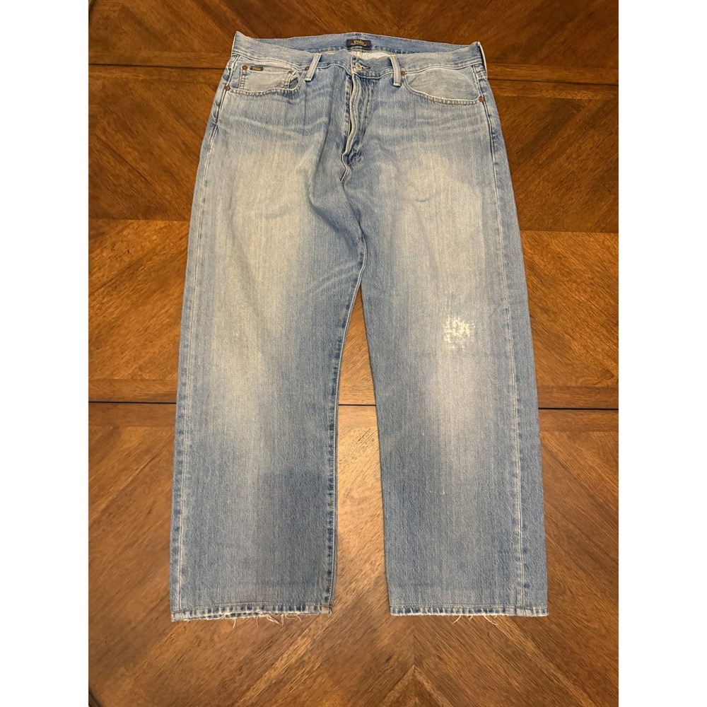 Polo Ralph Lauren Mens Light Wash Straight Leg Relaxed Jeans 36x34 Distressed